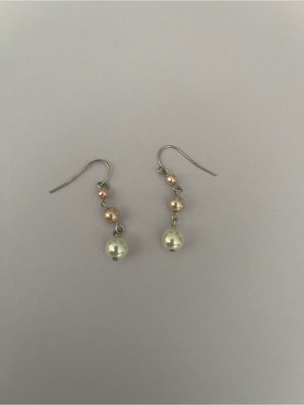 Pearl Drop Dangle Earrings - Pink & White - - Picture 4 of 4